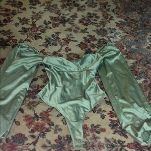 Fashion Nova Green Puff Sleeve Bodysuit